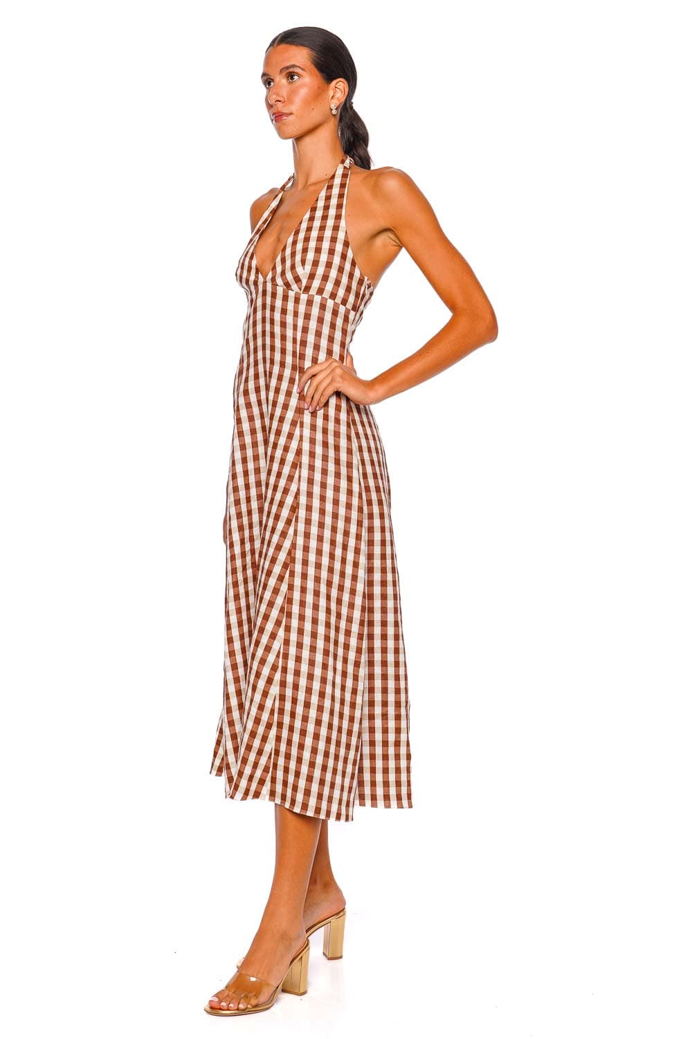 Marais Gingham Cedar Halter Midi Dress