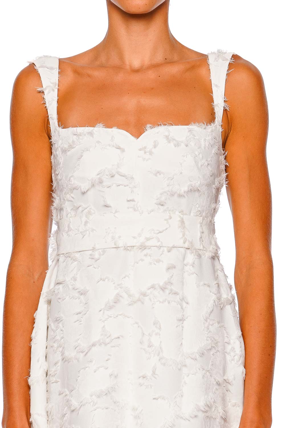 Zinnia Feathered Jacquard Belted Midi Dress