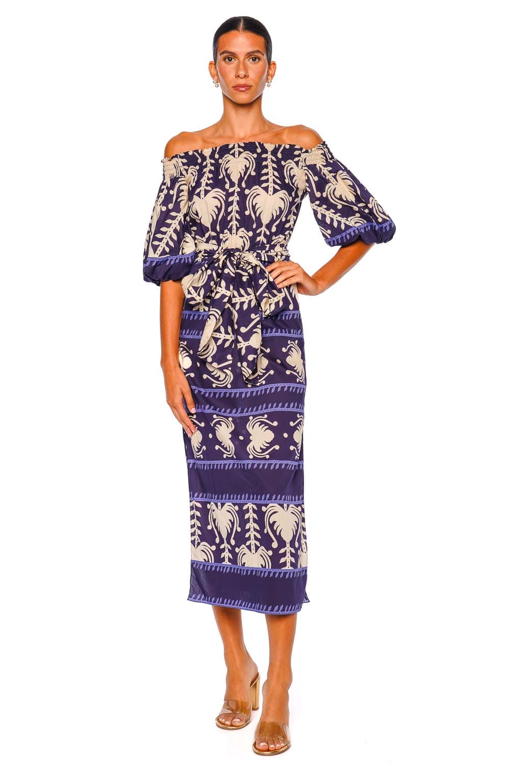 Harbor Hues Navy Off-Shoulder Ankle Dress