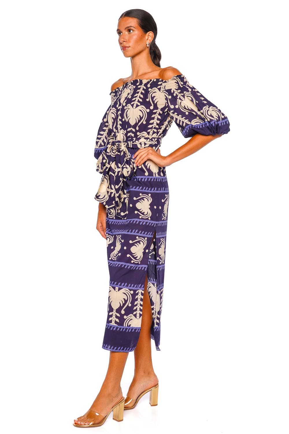Harbor Hues Navy Off-Shoulder Ankle Dress