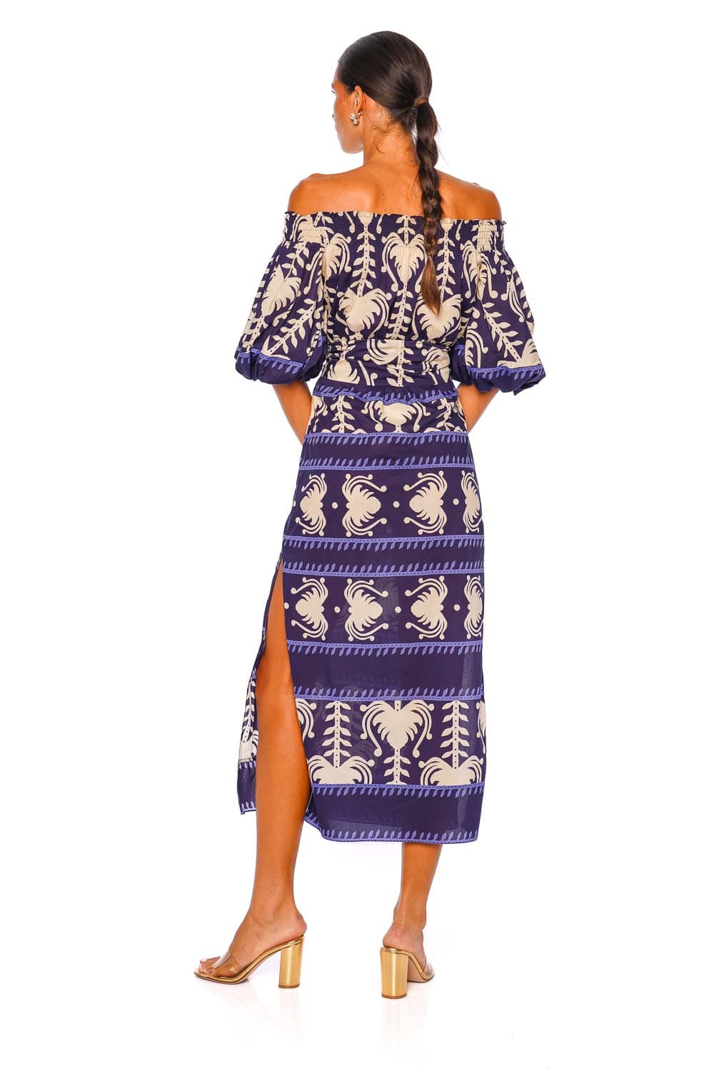 Harbor Hues Navy Off-Shoulder Ankle Dress