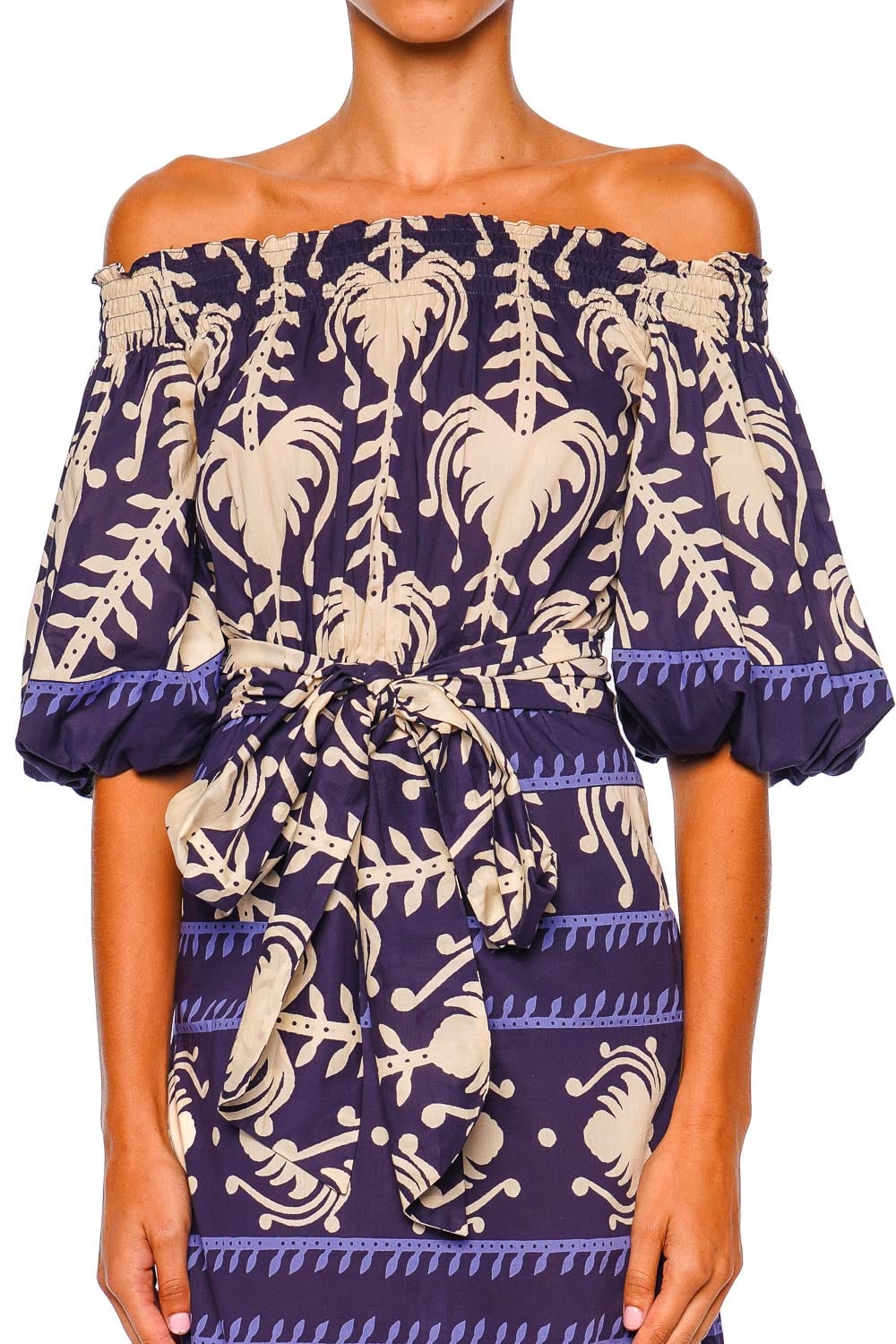 Harbor Hues Navy Off-Shoulder Ankle Dress